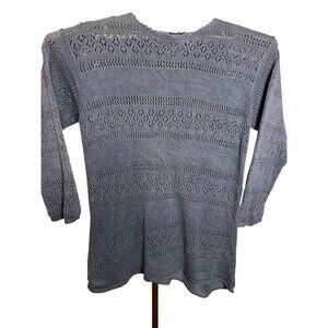 Lizsport Women's Blue Mixed Knit Sweater Top SMALL Silk/Cotton